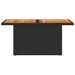 Berkfield Home Garden Table Black 100x55x73 cm Poly Rattan & Acacia Wood - Size: 100 x 55 x 73 cm - thumbnail 5