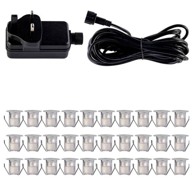 First Choice Lighting Set of 30 - 30mm Stainless Steel IP67 Cool White LED Decking Kit in Silver - image 1