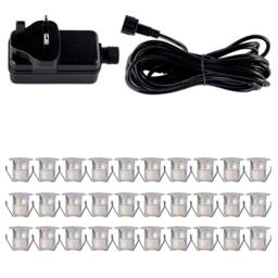 First Choice Lighting Set of 30 - 30mm Stainless Steel IP67 Cool White LED Decking Kit in Silver