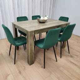 KOSY KOALA Dining Table Set with 6 Green Velvet Dining Chairs Room Furniture in Brown