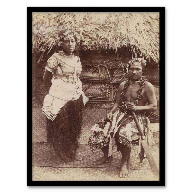 "Artery8 Burton Brothers Samoan Chief Justice & His Wife Framed Art Print in Brown - Size: W12"" x H16""" - image 1