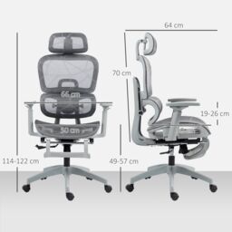 HOMCOM Ergonomic Swivel Office Chair Computer Chair with 3D Armrest, Grey - thumbnail 3