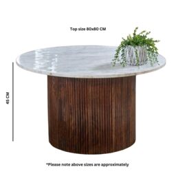IH Design Tilden Mango Wood Coffee Table With Marble Top in White - thumbnail 6