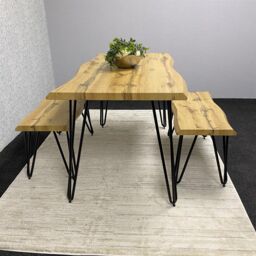 KOSY KOALA Modern Dining Table Set With 2 Benches Kitchen Dining Room Furniture in Brown - thumbnail 2