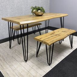KOSY KOALA Modern Dining Table Set With 2 Benches Kitchen Dining Room Furniture in Brown - thumbnail 6