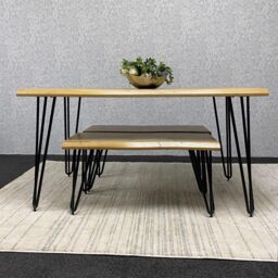 KOSY KOALA Modern Dining Table Set With 2 Benches Kitchen Dining Room Furniture in Brown