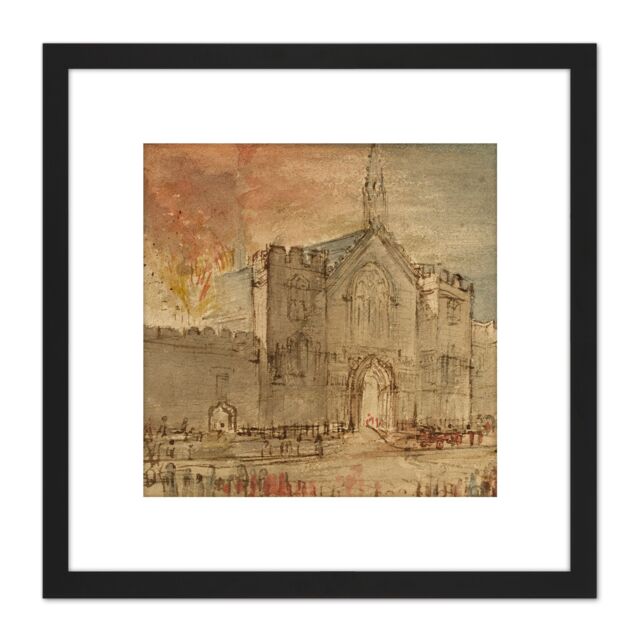 Artery8 Constable The Houses Of Parliament On Fire 1834 Painting 8X8 Inch Square Wooden Framed Wall Art Print Picture with Mount in Black - image 1