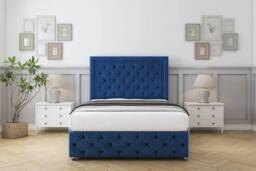 "Comfort Beds Winchester Plush Divan Set 2 Drawers-54"" Headboard-Footboard in Navy - Size: Super King" - thumbnail 1