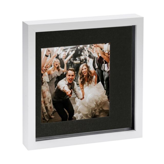 "Nicola Spring 3D Box Photo Frame - 10 x 10"" with 6 x 6"" Mount - Grey Mount in White" - image 1