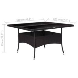 Berkfield Home Outdoor Dining Table Black Poly Rattan & Glass - thumbnail 5
