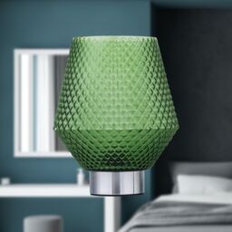 First Choice Lighting Set of 2 Porter - Battery Operated Chrome Lamps Green Textured Glass in Silver - thumbnail 6
