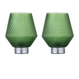First Choice Lighting Set of 2 Porter - Battery Operated Chrome Lamps Green Textured Glass in Silver