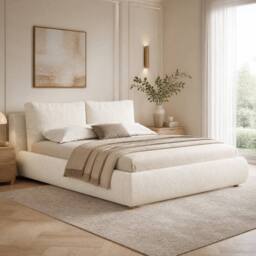 STILVORA 5ft Ottoman Bed Frame with Storage & Boucle in White - Size: King