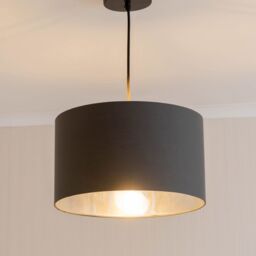 ValueLights Reni Charcoal with Chrome Inner Easy Fit Ceiling Lamp Shade & Bulb - Size: Large