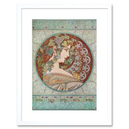 "Artery8 Wall Art Print Mucha Laurel 1901 Artwork Framed 9X7 Inch in White - Size: W7"" x H9""" - thumbnail 1
