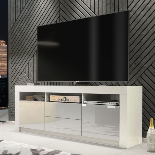 Creative Furniture TV Unit 160cm Modern - White with High Gloss Grey Doors - image 1