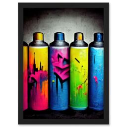 Artery8 Colour Spray Paint Graffiti Cans Street Illustration Artwork Framed Wall Art Print A4 in Black - thumbnail 1