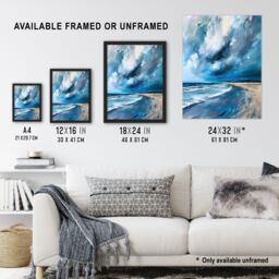 "Artery8 Scottish Sandy Bay Oil Painting Stormy Sky Blue Wall Art Print - Size: W24"" x H32""" - thumbnail 3