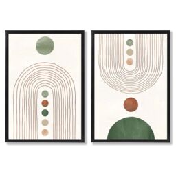 ARTZE Boho Arches in Sage Green & Cream Set of 2 Art Prints in Black Frames in Light Green - Size: W50 cm x H70 cm - thumbnail 2