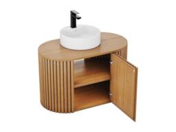 Vente-unique Wall-Hung Teak Bathroom Unit With Round Basin - 90 Cm - TOWARI in Light Oak - thumbnail 6