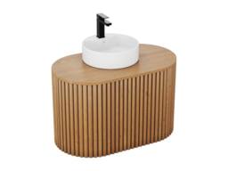 Vente-unique Wall-Hung Teak Bathroom Unit With Round Basin - 90 Cm - TOWARI in Light Oak - thumbnail 5