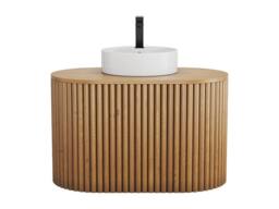 Vente-unique Wall-Hung Teak Bathroom Unit With Round Basin - 90 Cm - TOWARI in Light Oak - thumbnail 4