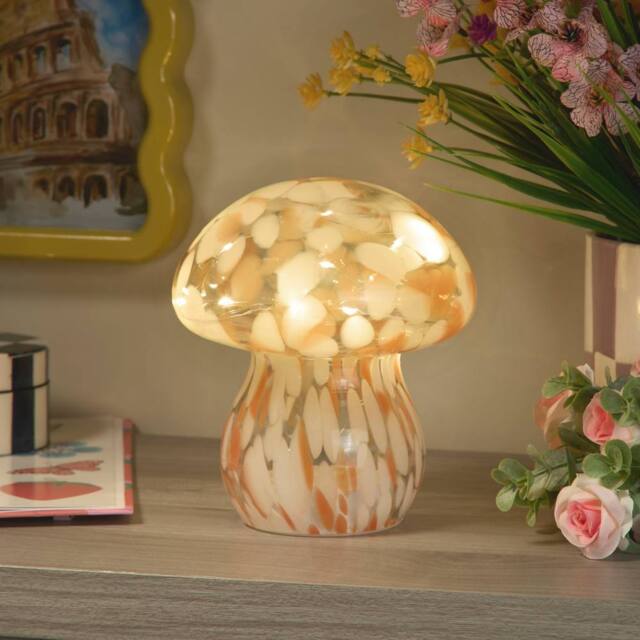 Lighting Collection Pixie LED Glass Mushroom Lamp - Coral in Orange - image 1