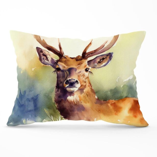Warren Reed - Designer Splendid Stag Watercolour Cushions in Brown - Size: 45 cm x 45 cm - image 1