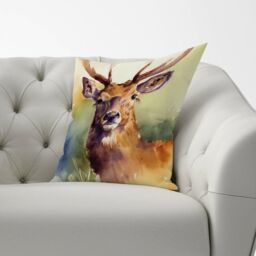 Warren Reed - Designer Splendid Stag Watercolour Cushions in Brown - Size: 45 cm x 45 cm - thumbnail 2