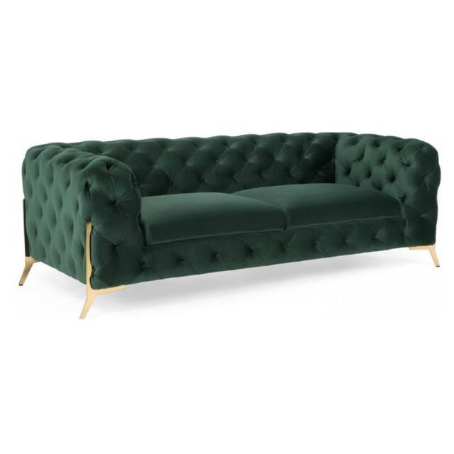Stratus Interiors Modern Italian Chesterfield Sofa Plush Velvet 3 Seater 195W in Green - Size: 190 cm x 60 cm - image 1