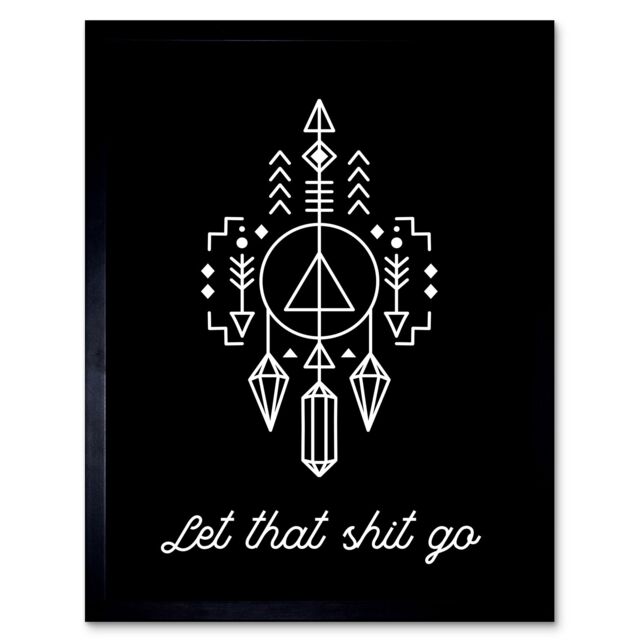 "Artery8 Wall Art Print Bathroom Let That S**t Go Toilet Sign Funny Bathroom Yoga Decor Art Framed in Black - Size: W12"" x H16""" - image 1