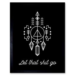 "Artery8 Wall Art Print Bathroom Let That S**t Go Toilet Sign Funny Bathroom Yoga Decor Art Framed in Black - Size: W12"" x H16""" - thumbnail 1