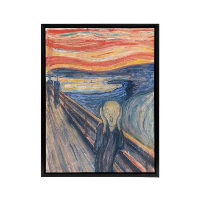 "Artery8 The Scream Iconic Painting Munch Vintage Black Framed Canvas Wall Art - Size: W12"" x H16""" - image 1