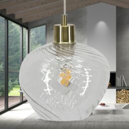 First Choice Lighting Set of 2 Bradson - Clear Swirl Glass with Satin Brass Pendant Fittings - thumbnail 4