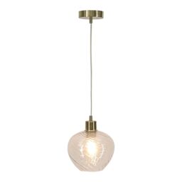 First Choice Lighting Set of 2 Bradson - Clear Swirl Glass with Satin Brass Pendant Fittings - thumbnail 2