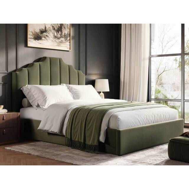 Flair Margot Ottoman Bed Khaki Green Velvet - Size: King - image 1