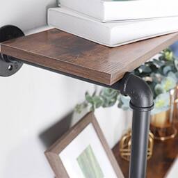Havendro 2 Tier Pipe Clothes Rail Wall Mounted Shelf Black+Dark Brown in Black - thumbnail 3