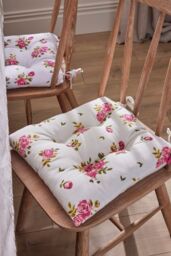 Dibor Set of 4 Pink Floral Print Indoor Outdoor Chair Seat Pad 40x40cm in White - Size: 40 cm x 40 cm - thumbnail 1