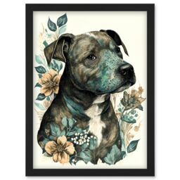 Artery8 Black Staffordshire Bull Terrier & Flowers Detailed Coloured Pencil Portrait Illustration Artwork Framed Wall Art Print A4 - thumbnail 1