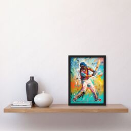 Artery8 Cricket Shot Vibrant Cricketer Batsman Portrait Artwork Framed Wall Art Print A4 in Black - thumbnail 2