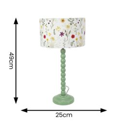 ValueLights Bobbins Sage Green Table Lamp with Floral Embroidered Drum Lamp Shade in Pale Green - thumbnail 6