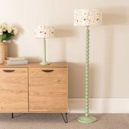 ValueLights Bobbins Sage Green Table Lamp with Floral Embroidered Drum Lamp Shade in Pale Green - thumbnail 4