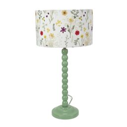 ValueLights Bobbins Sage Green Table Lamp with Floral Embroidered Drum Lamp Shade in Pale Green - thumbnail 2