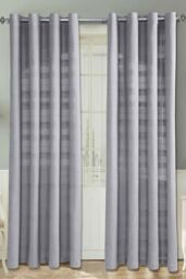 Homescapes Cotton Rajput Ribbed Curtain Pair in Silver - Size: 167 cm width x 183 cm drop - thumbnail 1