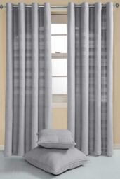 Homescapes Cotton Rajput Ribbed Curtain Pair in Silver - Size: 167 cm width x 183 cm drop - thumbnail 2