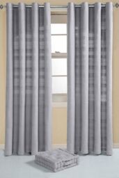 Homescapes Cotton Rajput Ribbed Curtain Pair in Silver - Size: 167 cm width x 183 cm drop - thumbnail 3