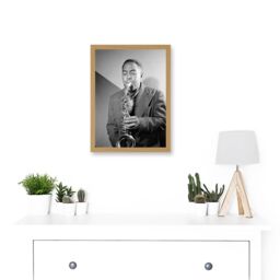 Artery8 Sax Jazz Legend Bird Charlie Parker Black & White A4 Artwork Framed Wall Art Print in Light Oak - thumbnail 2