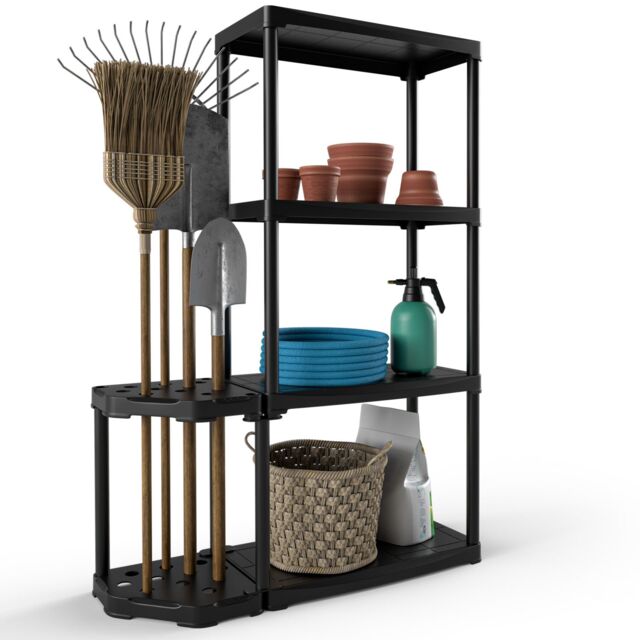 Gymax 4-Tier Garage Shelving Unit Tool Rack With 11-hole Sided Tool Holder in Black - image 1
