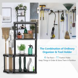 Gymax 4-Tier Garage Shelving Unit Tool Rack With 11-hole Sided Tool Holder in Black - thumbnail 7