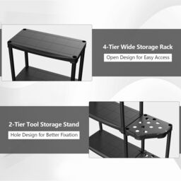 Gymax 4-Tier Garage Shelving Unit Tool Rack With 11-hole Sided Tool Holder in Black - thumbnail 4